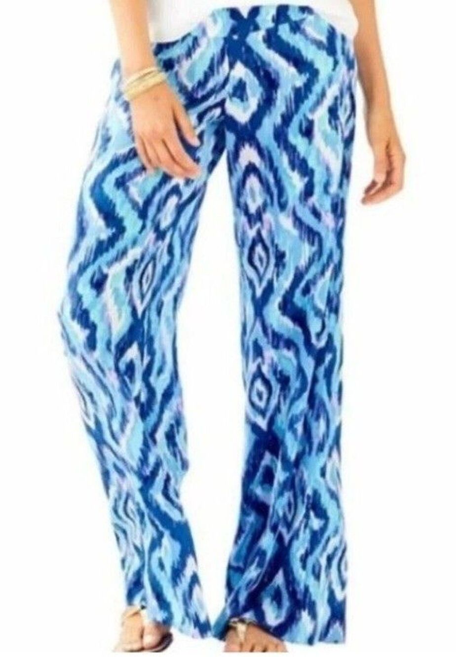 Lilly Pulitzer Blue Lolani 100% Silk Palazzo Pants sz 8 Wide Leg